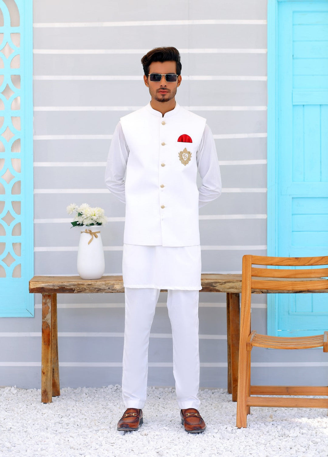 Luxe Waistcoat by Edge Republic Mens RTW Embroidered Wash N Wear 2 Piece Suit ER WC 1088 Festive Collection