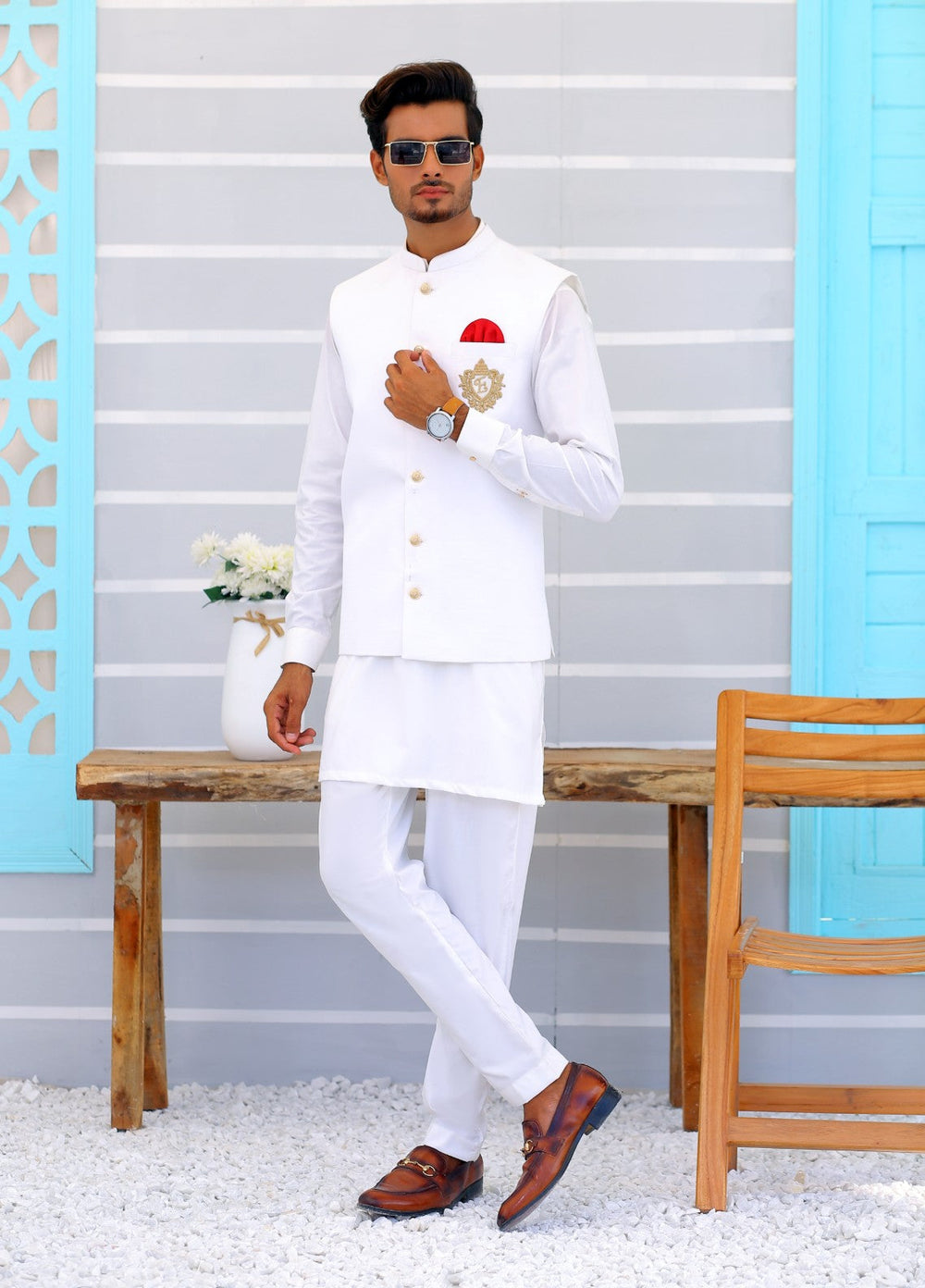 Luxe Waistcoat by Edge Republic Mens RTW Embroidered Wash N Wear 2 Piece Suit ER WC 1088 Festive Collection