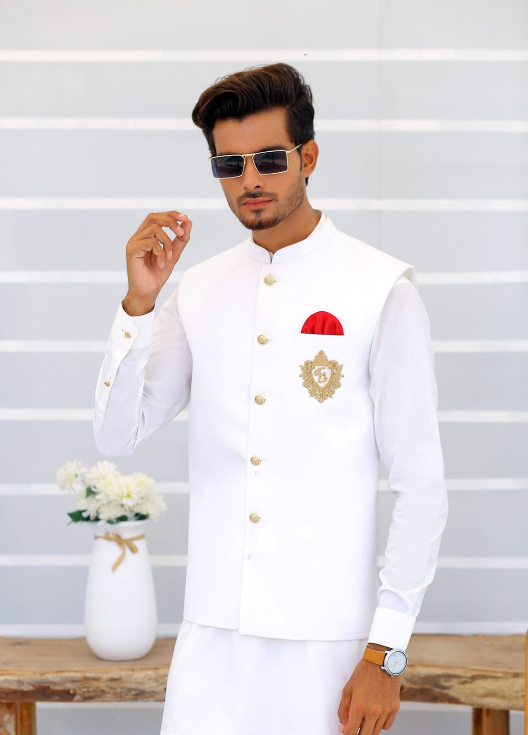 Luxe Waistcoat by Edge Republic Mens RTW Embroidered Wash N Wear 2 Piece Suit ER WC 1088 Festive Collection