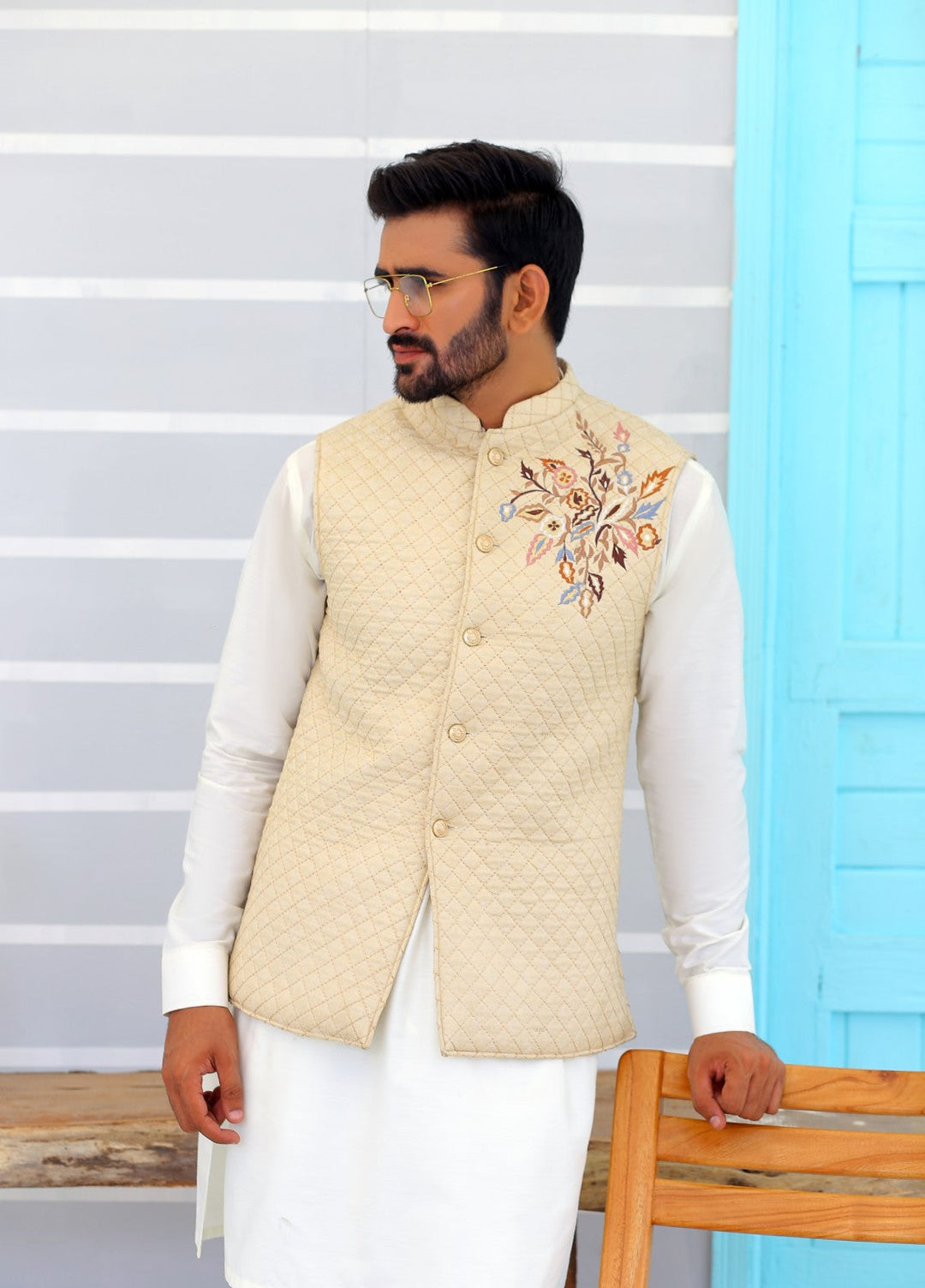 Luxe Waistcoat by Edge Republic Mens RTW Embroidered Wash N Wear 2 Piece Suit ER WC 1087 Festive Collection