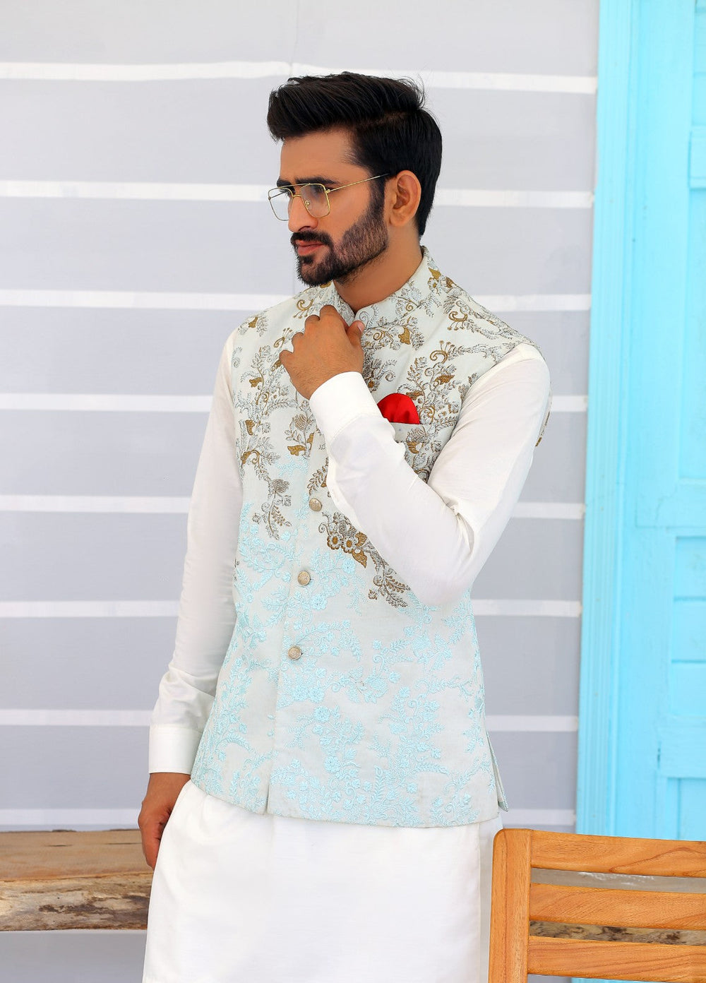 Luxe Waistcoat by Edge Republic Mens RTW Embroidered Wash N Wear 2 Piece Suit ER WC 1086 Festive Collection