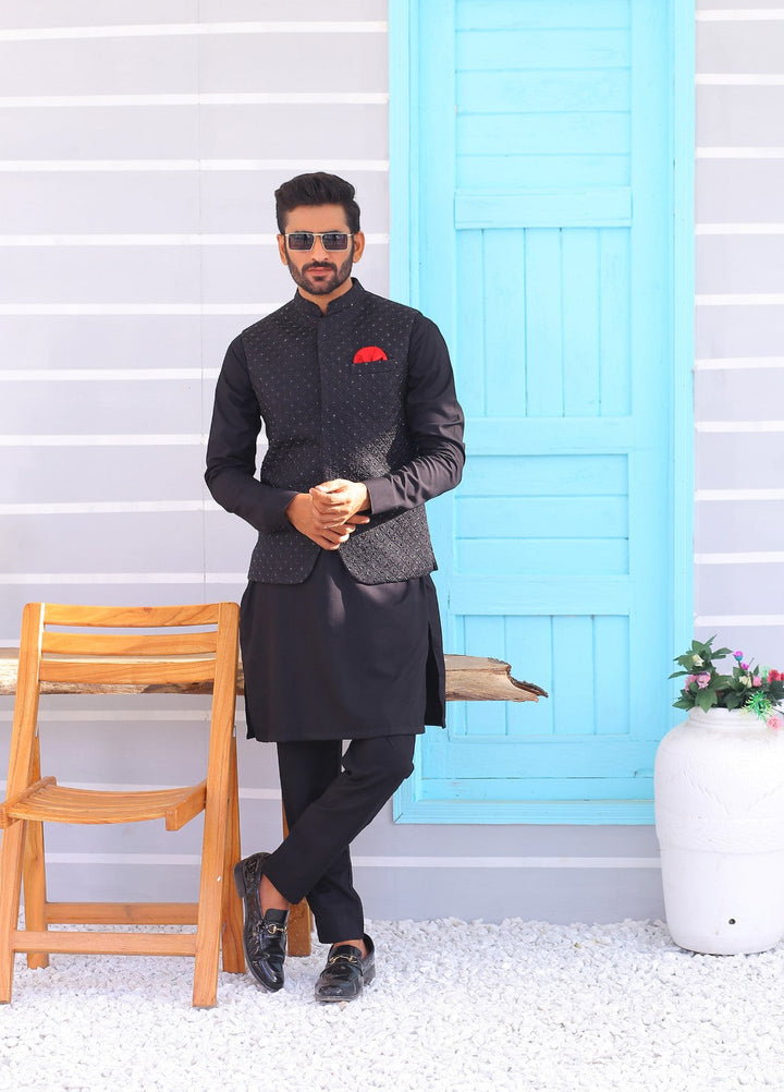 Luxe Waistcoat by Edge Republic Mens RTW Embroidered Wash N Wear 2 Piece Suit ER WC 1084 Festive Collection