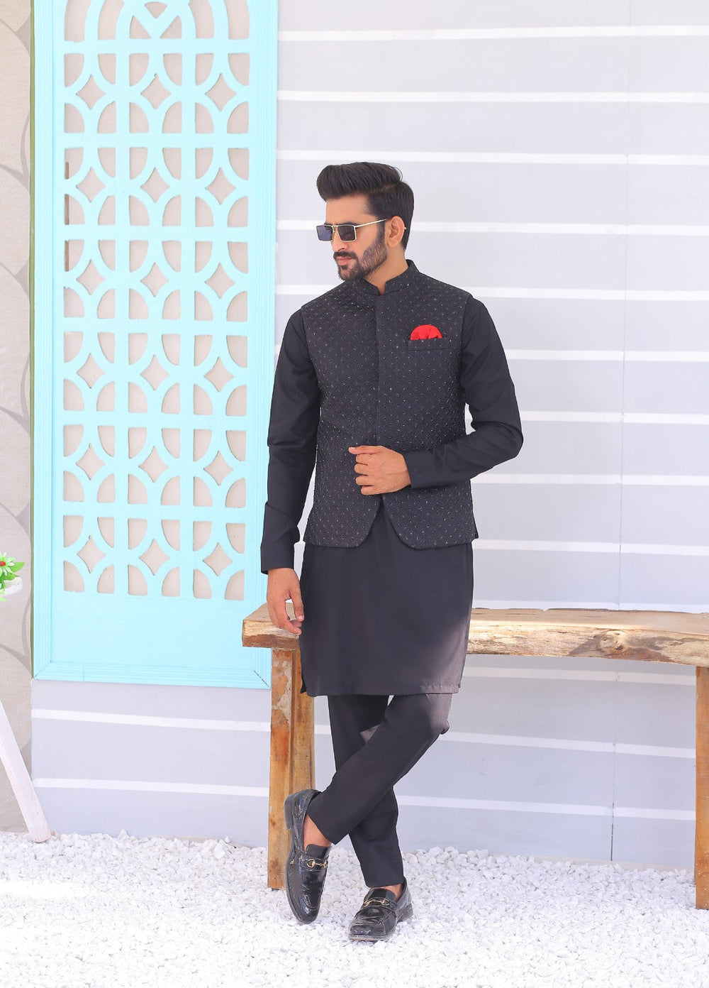 Luxe Waistcoat by Edge Republic Mens RTW Embroidered Wash N Wear 2 Piece Suit ER WC 1084 Festive Collection