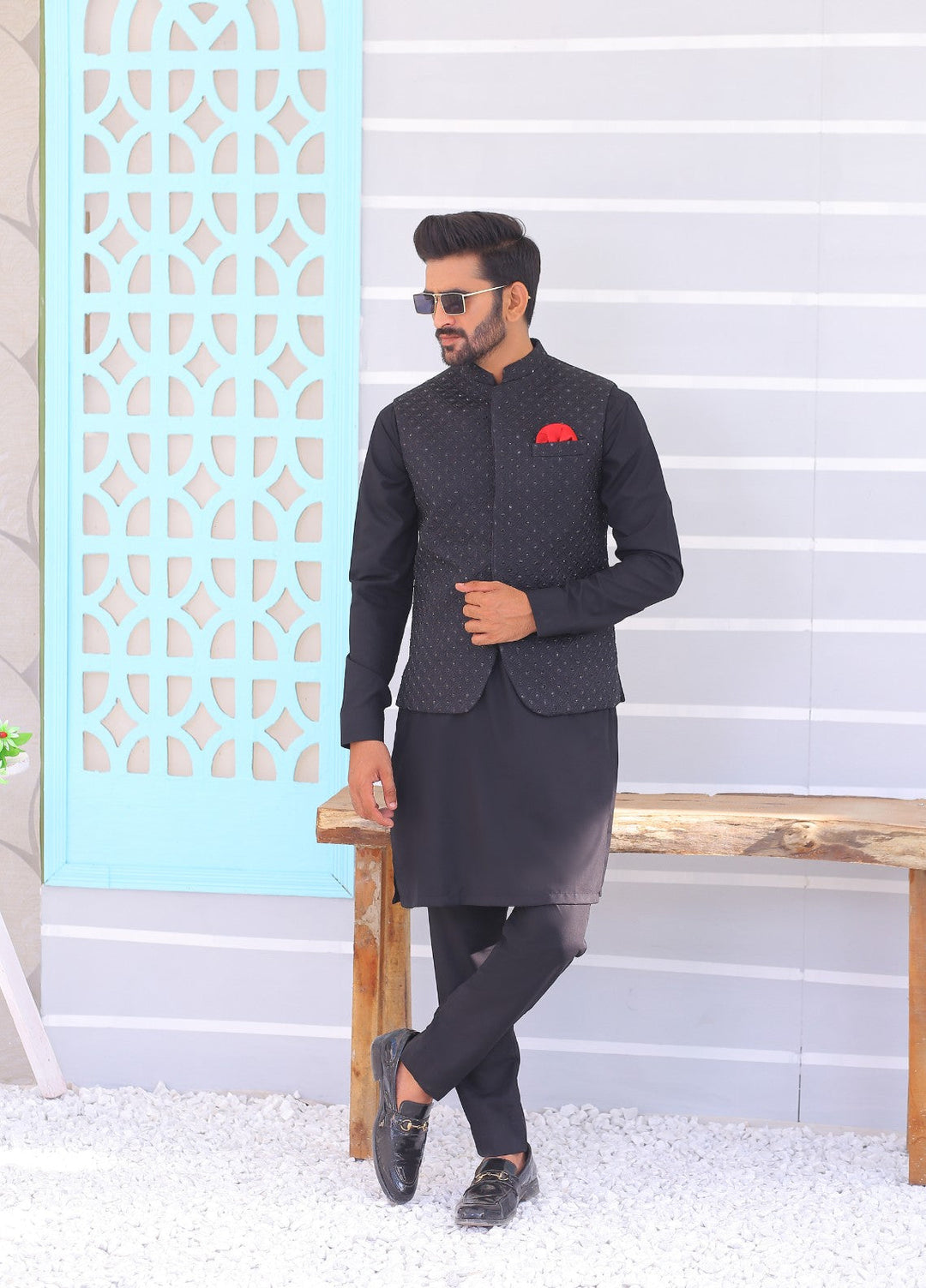 Luxe Waistcoat by Edge Republic Mens RTW Embroidered Wash N Wear 2 Piece Suit ER WC 1084 Festive Collection