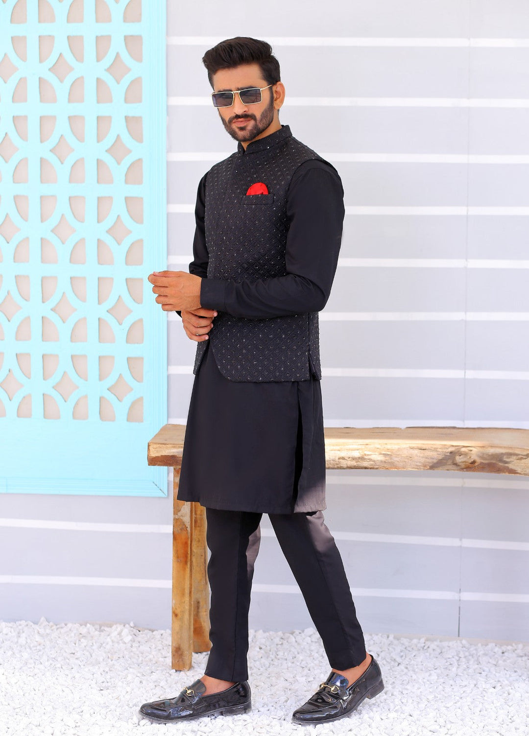 Luxe Waistcoat by Edge Republic Mens RTW Embroidered Wash N Wear 2 Piece Suit ER WC 1084 Festive Collection