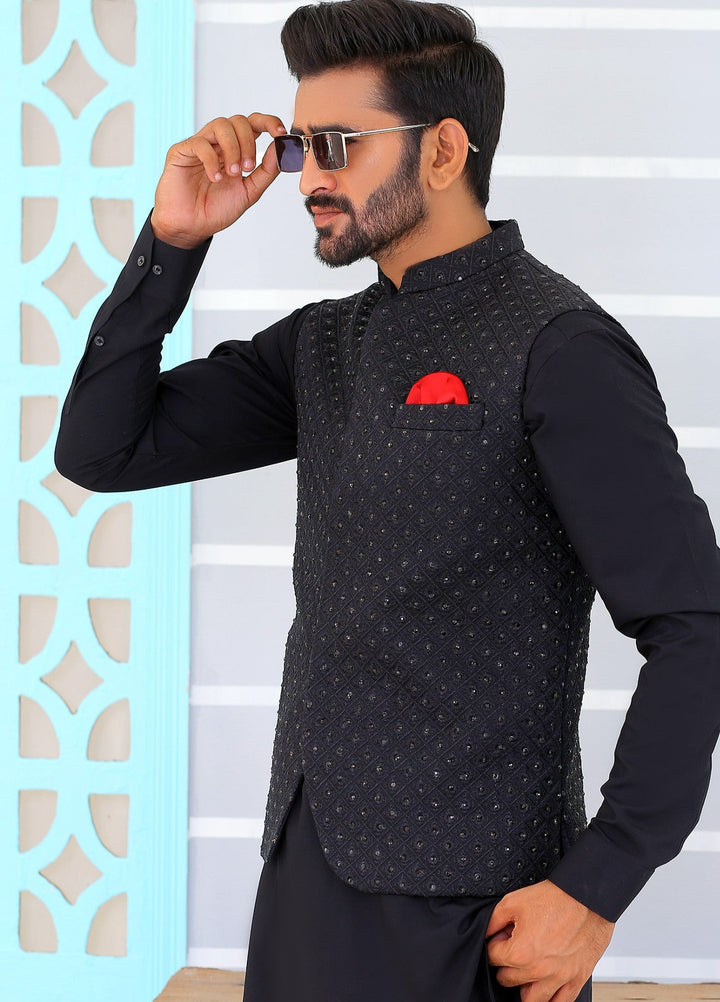 Luxe Waistcoat by Edge Republic Mens RTW Embroidered Wash N Wear 2 Piece Suit ER WC 1084 Festive Collection