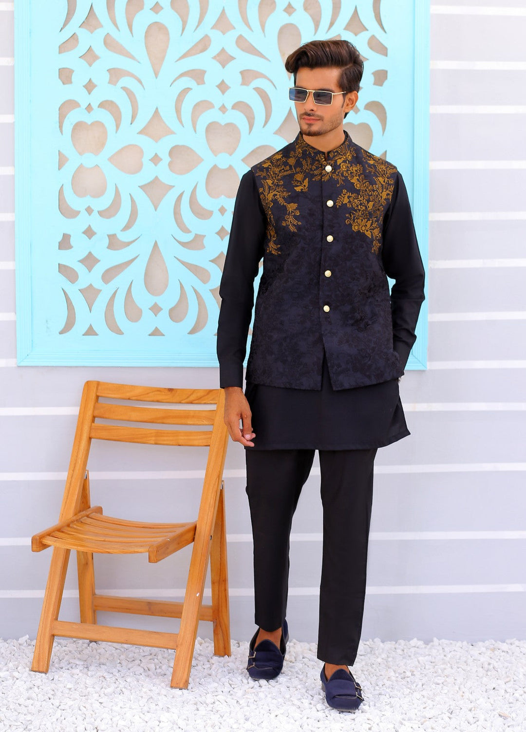 Luxe Waistcoat by Edge Republic Mens RTW Embroidered Wash N Wear 2 Piece Suit ER WC 1083 Festive Collection