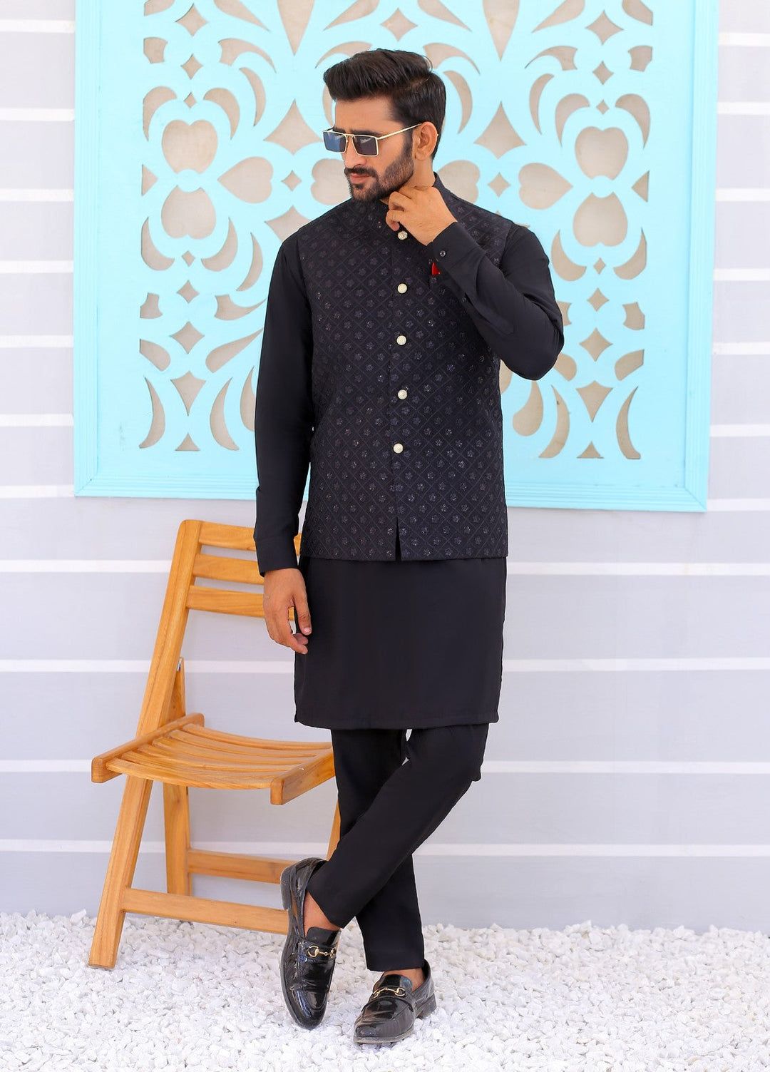 Luxe Waistcoat by Edge Republic Mens RTW Embroidered Wash N Wear 2 Piece Suit ER WC 2004 Festive Collection