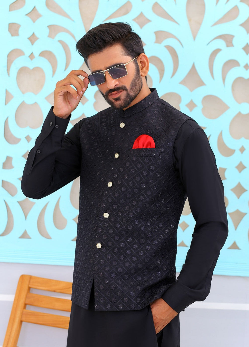 Luxe Waistcoat by Edge Republic Mens RTW Embroidered Wash N Wear 2 Piece Suit ER WC 2004 Festive Collection