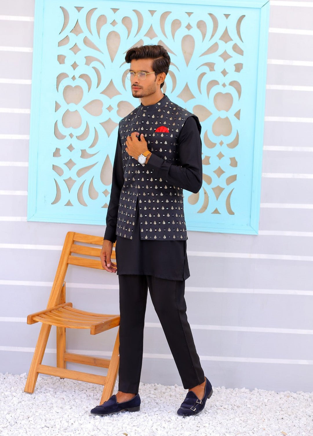 Luxe Waistcoat by Edge Republic Mens RTW Embroidered Wash N Wear 2 Piece Suit ER WC 1082 Festive Collection