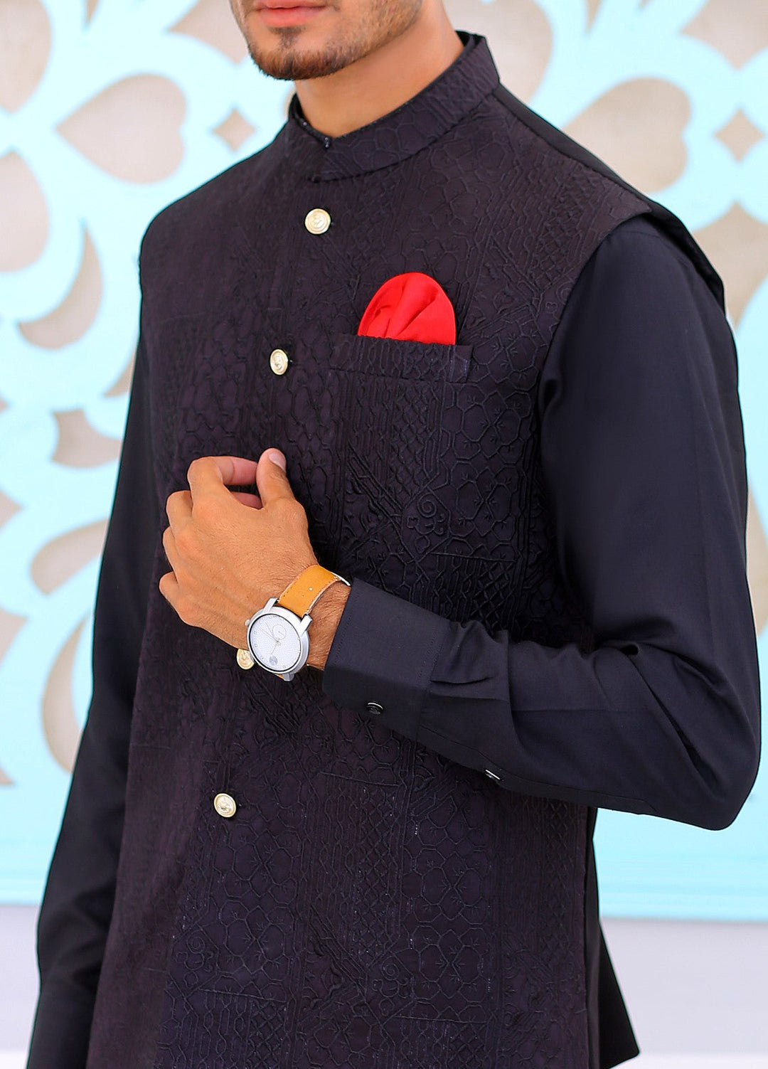Luxe Waistcoat by Edge Republic Mens RTW Embroidered Wash N Wear 2 Piece Suit ER WC 1081 Festive Collection