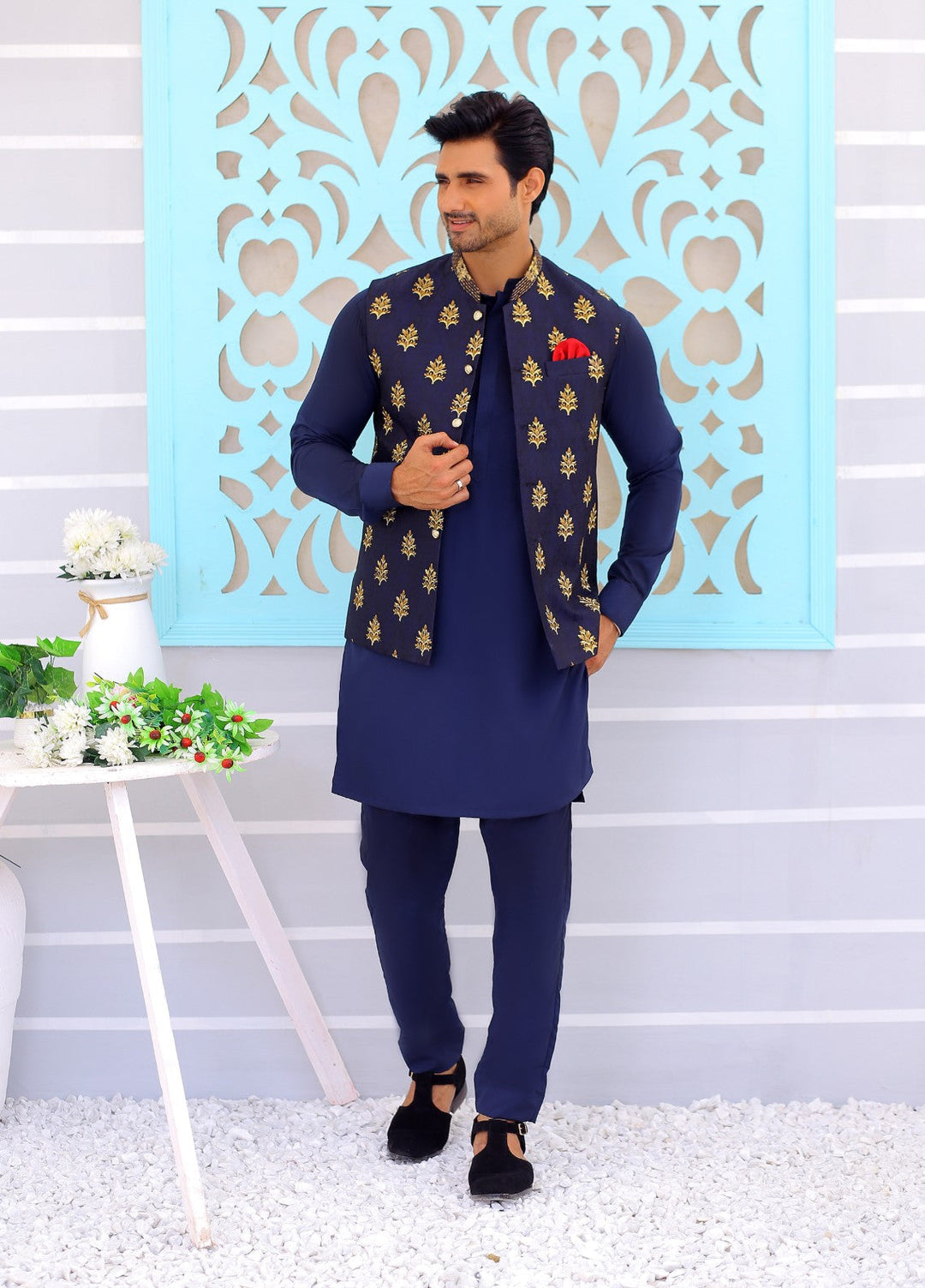 Luxe Waistcoat by Edge Republic Mens RTW Embroidered Wash N Wear 2 Piece Suit ER WC 1080 Festive Collection