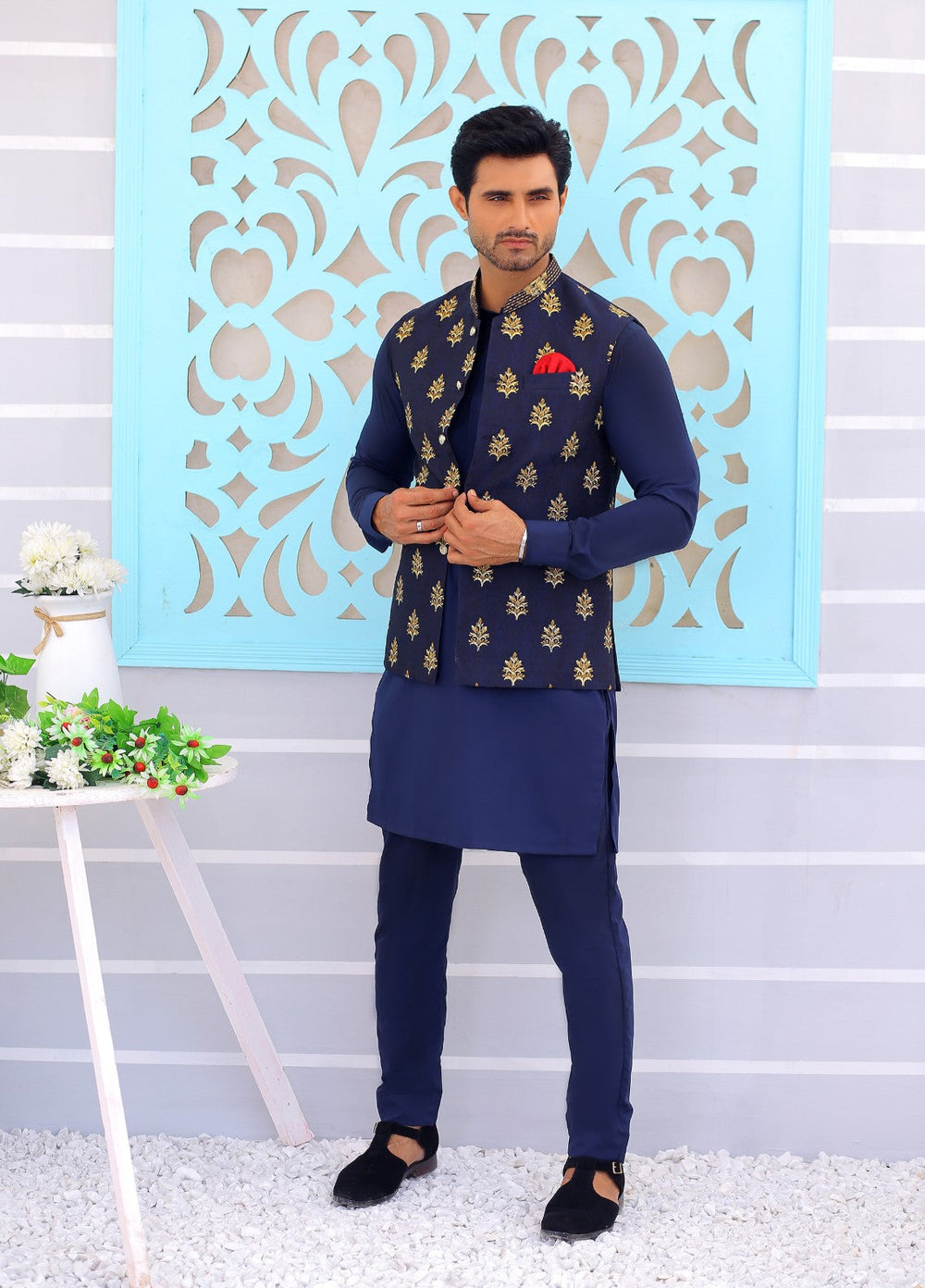 Luxe Waistcoat by Edge Republic Mens RTW Embroidered Wash N Wear 2 Piece Suit ER WC 1080 Festive Collection