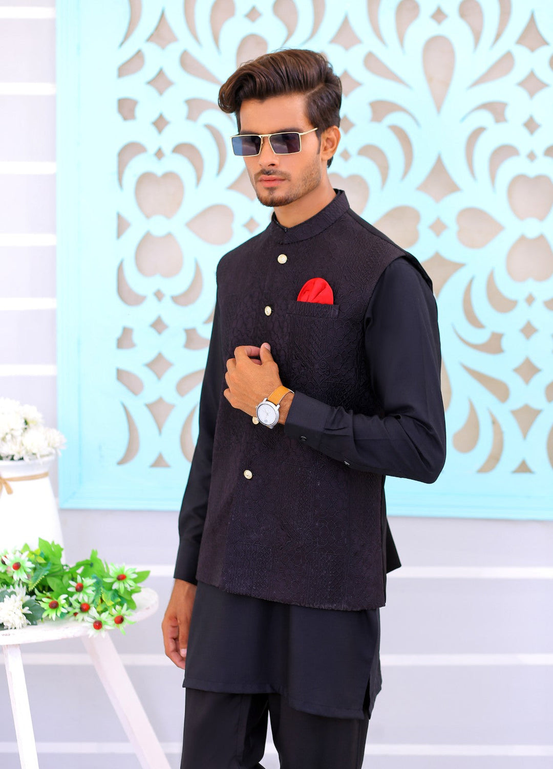Luxe Waistcoat by Edge Republic Mens RTW Embroidered Wash N Wear 2 Piece Suit ER WC 1079 Festive Collection