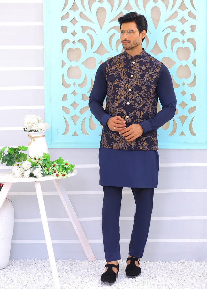 Luxe Waistcoat by Edge Republic Mens RTW Embroidered Wash N Wear 2 Piece Suit ER WC 1076 Festive Collection