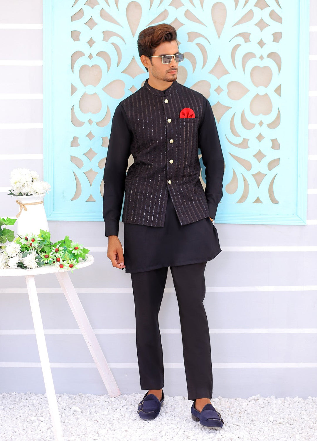 Luxe Waistcoat by Edge Republic Mens RTW Embroidered Wash N Wear 2 Piece Suit ER WC 1075 Festive Collection
