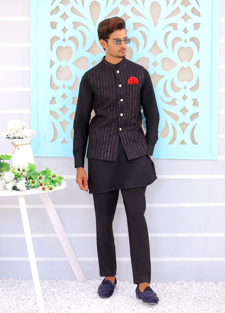 Luxe Waistcoat by Edge Republic Mens RTW Embroidered Wash N Wear 2 Piece Suit ER WC 1075 Festive Collection