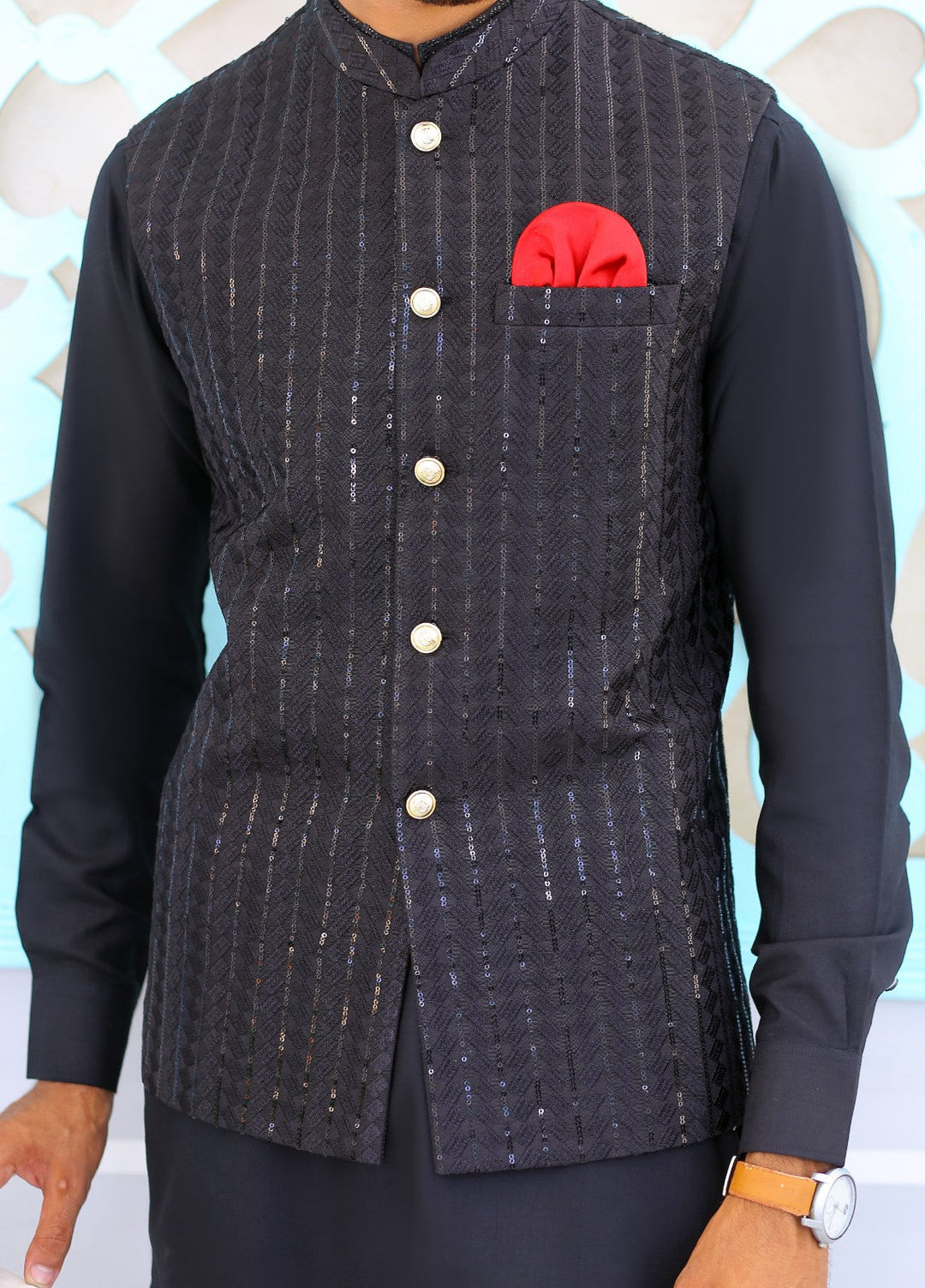 Luxe Waistcoat by Edge Republic Mens RTW Embroidered Wash N Wear 2 Piece Suit ER WC 1075 Festive Collection