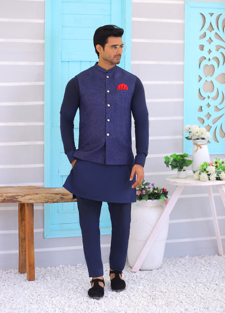 Luxe Waistcoat by Edge Republic Mens RTW Embroidered Wash N Wear 2 Piece Suit ER WC 1074 Festive Collection