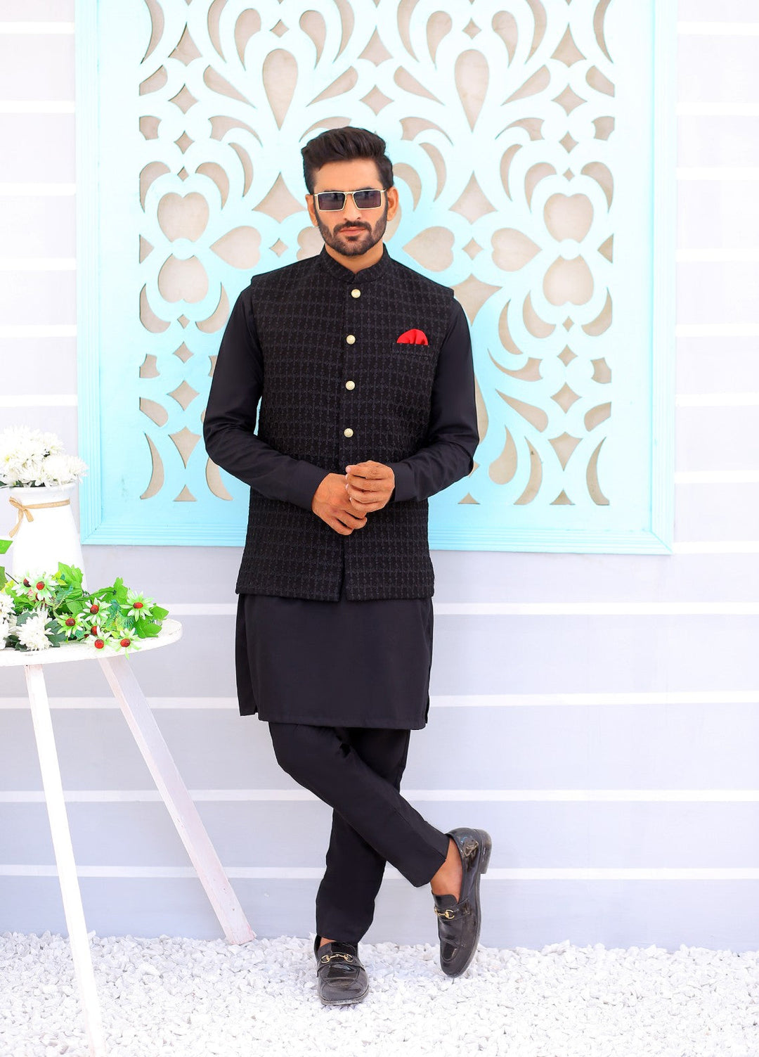 Luxe Waistcoat by Edge Republic Mens RTW Embroidered Wash N Wear 2 Piece Suit ER WC 1073 Festive Collection