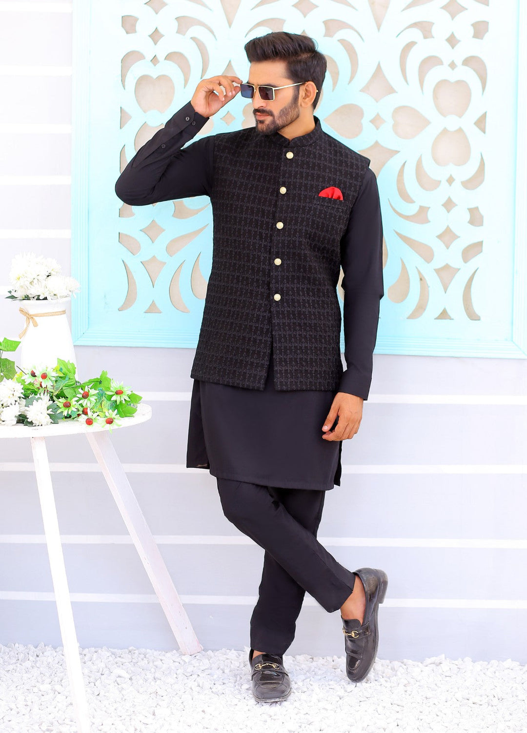 Luxe Waistcoat by Edge Republic Mens RTW Embroidered Wash N Wear 2 Piece Suit ER WC 1073 Festive Collection