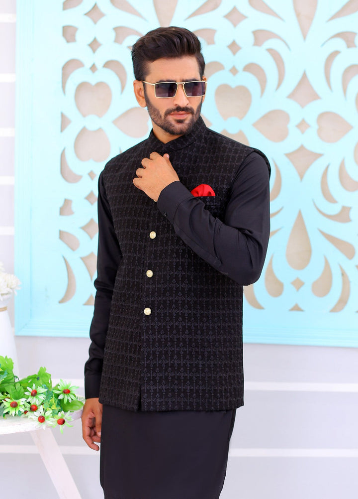 Luxe Waistcoat by Edge Republic Mens RTW Embroidered Wash N Wear 2 Piece Suit ER WC 1073 Festive Collection