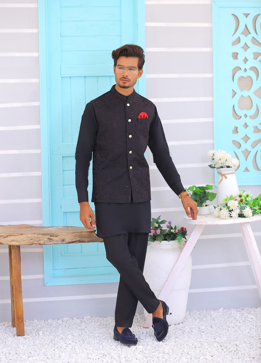 Luxe Waistcoat by Edge Republic Mens RTW Embroidered Wash N Wear 2 Piece Suit ER WC 1072 Festive Collection