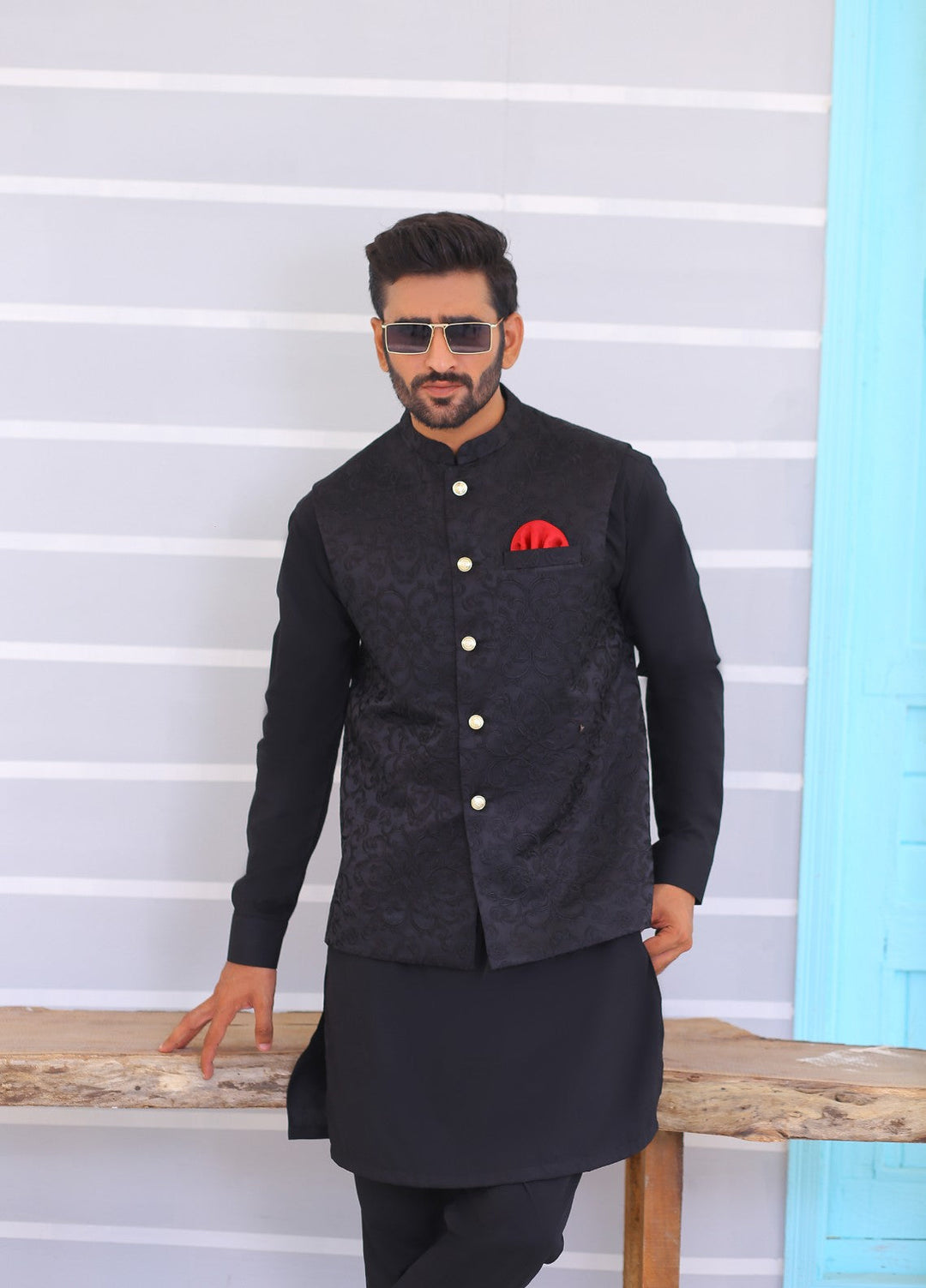 Luxe Waistcoat by Edge Republic Mens RTW Embroidered Wash N Wear 2 Piece Suit ER WC 1071 Festive Collection