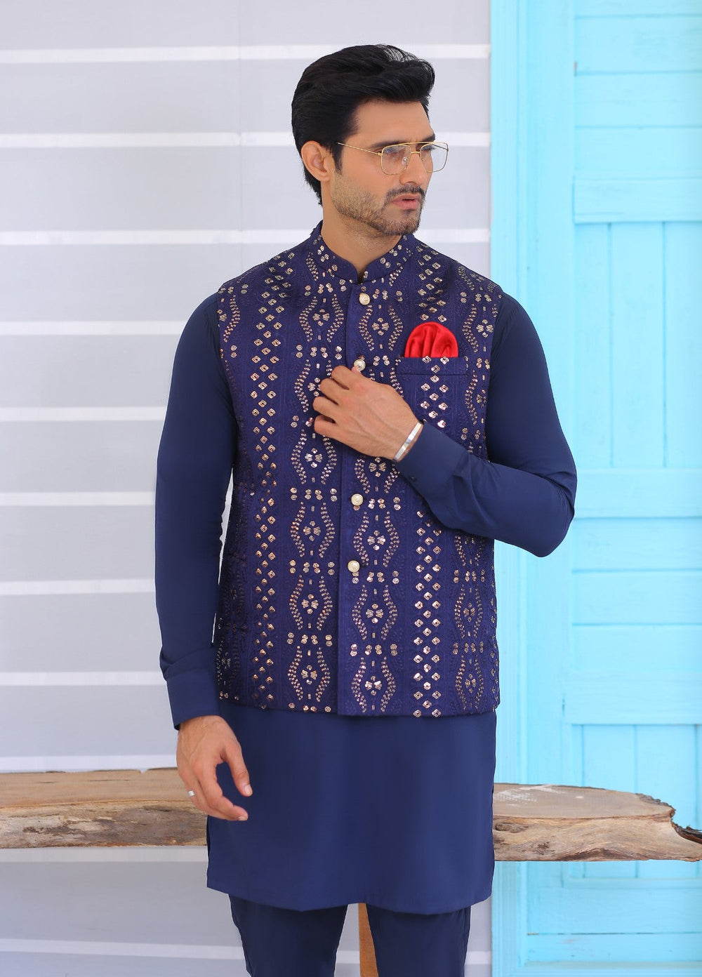 Luxe Waistcoat by Edge Republic Mens RTW Embroidered Wash N Wear 2 Piece Suit ER WC 1070 Festive Collection