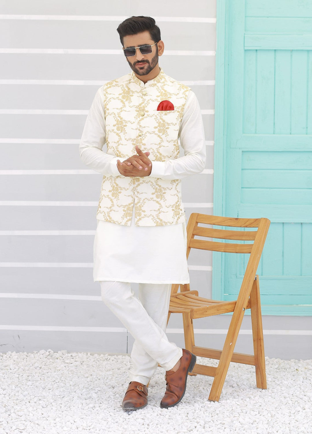 Luxe Waistcoat by Edge Republic Mens RTW Embroidered Wash N Wear 2 Piece Suit ER WC 1069 Festive Collection