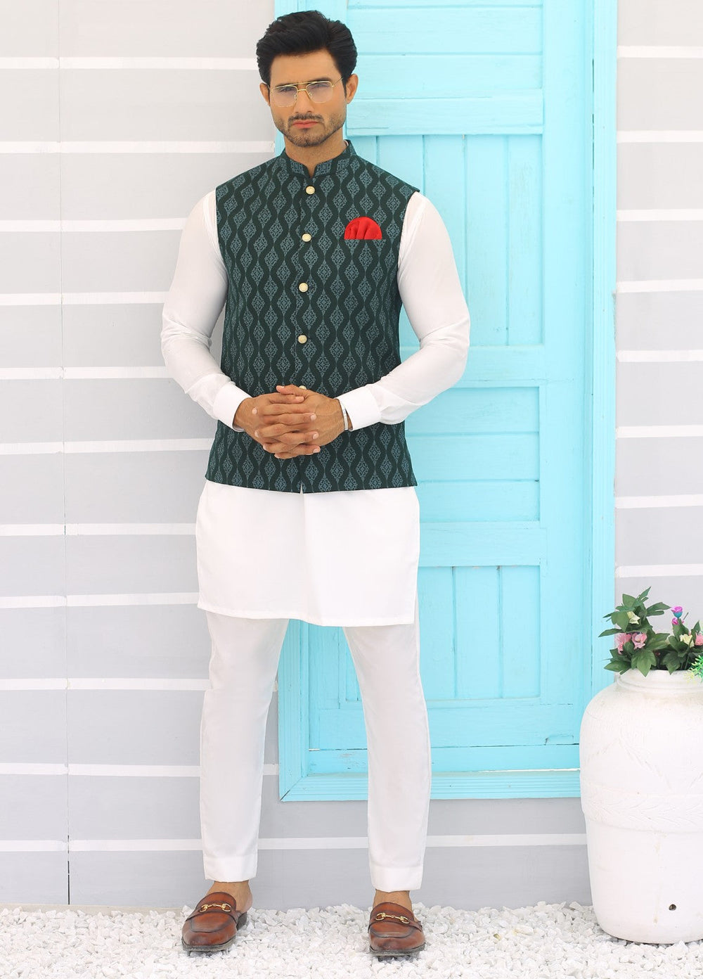Luxe Waistcoat by Edge Republic Mens RTW Embroidered Wash N Wear 2 Piece Suit ER WC 1068 Festive Collection