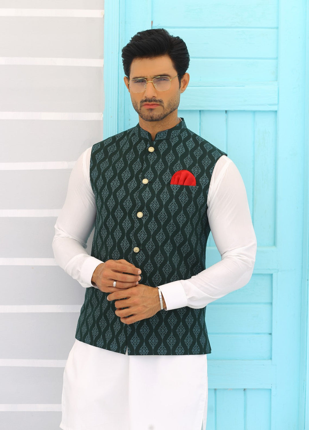Luxe Waistcoat by Edge Republic Mens RTW Embroidered Wash N Wear 2 Piece Suit ER WC 1068 Festive Collection