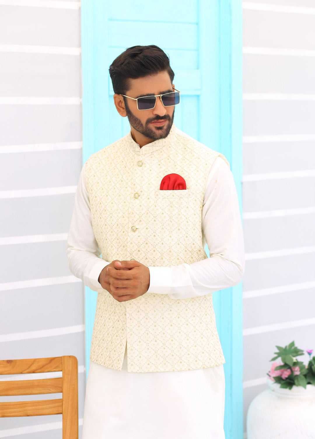 Luxe Waistcoat by Edge Republic Mens RTW Embroidered Wash N Wear 2 Piece Suit ER WC 1067 Festive Collection