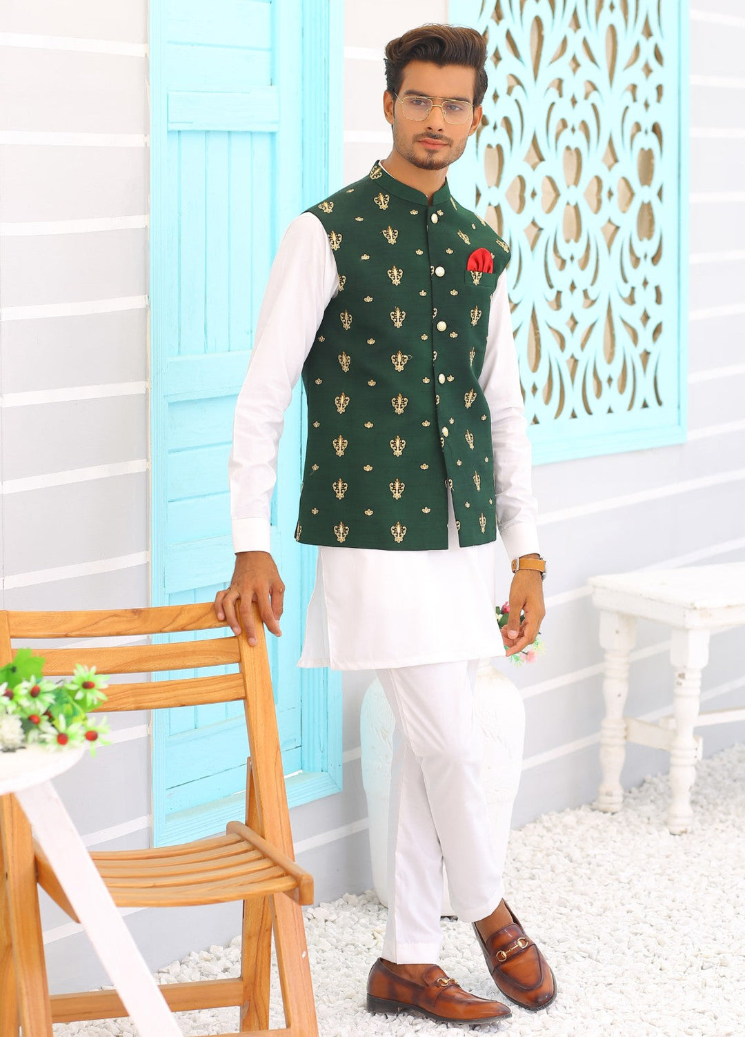Luxe Waistcoat by Edge Republic Mens RTW Embroidered Wash N Wear 2 Piece Suit ER WC 1066 Festive Collection