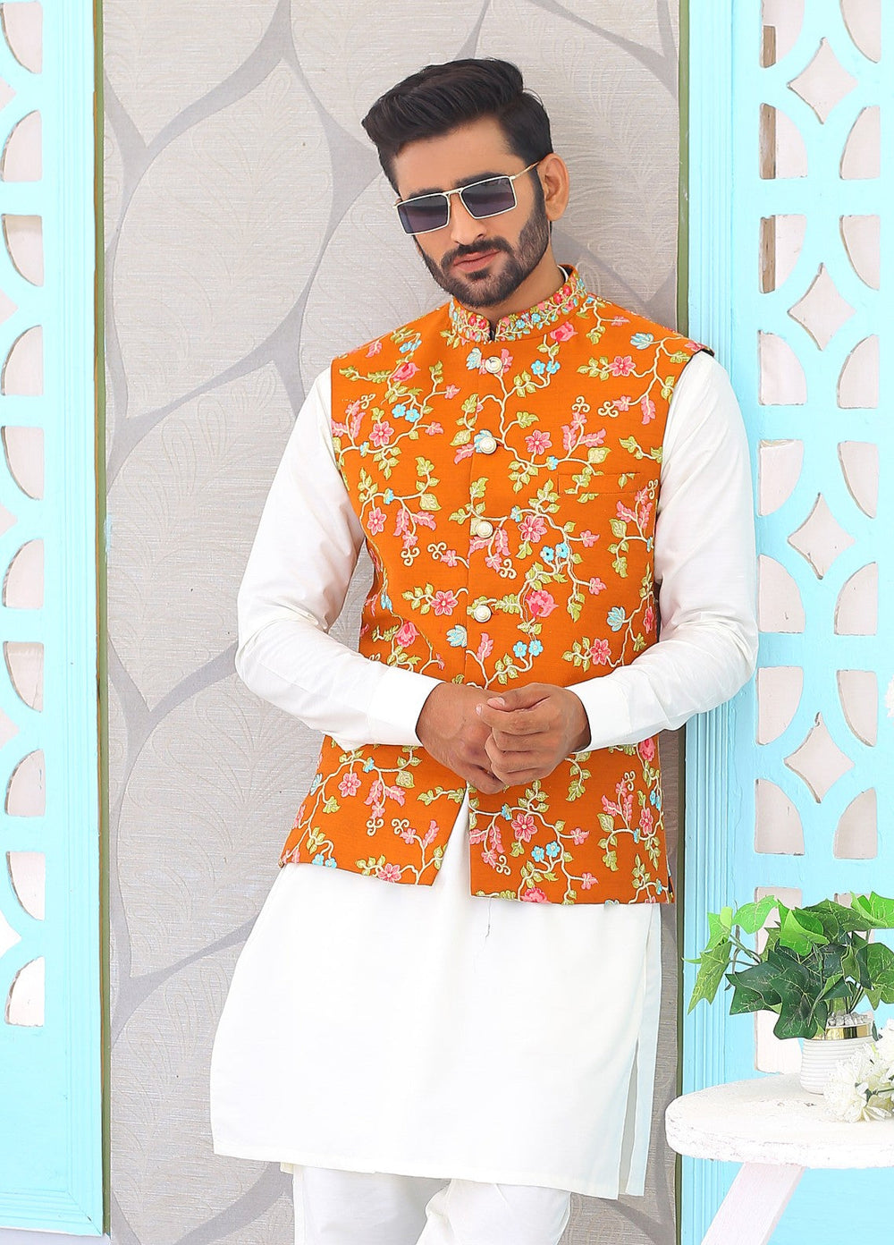 Luxe Waistcoat by Edge Republic Mens RTW Embroidered Wash N Wear 2 Piece Suit ER WC 1064 Festive Collection