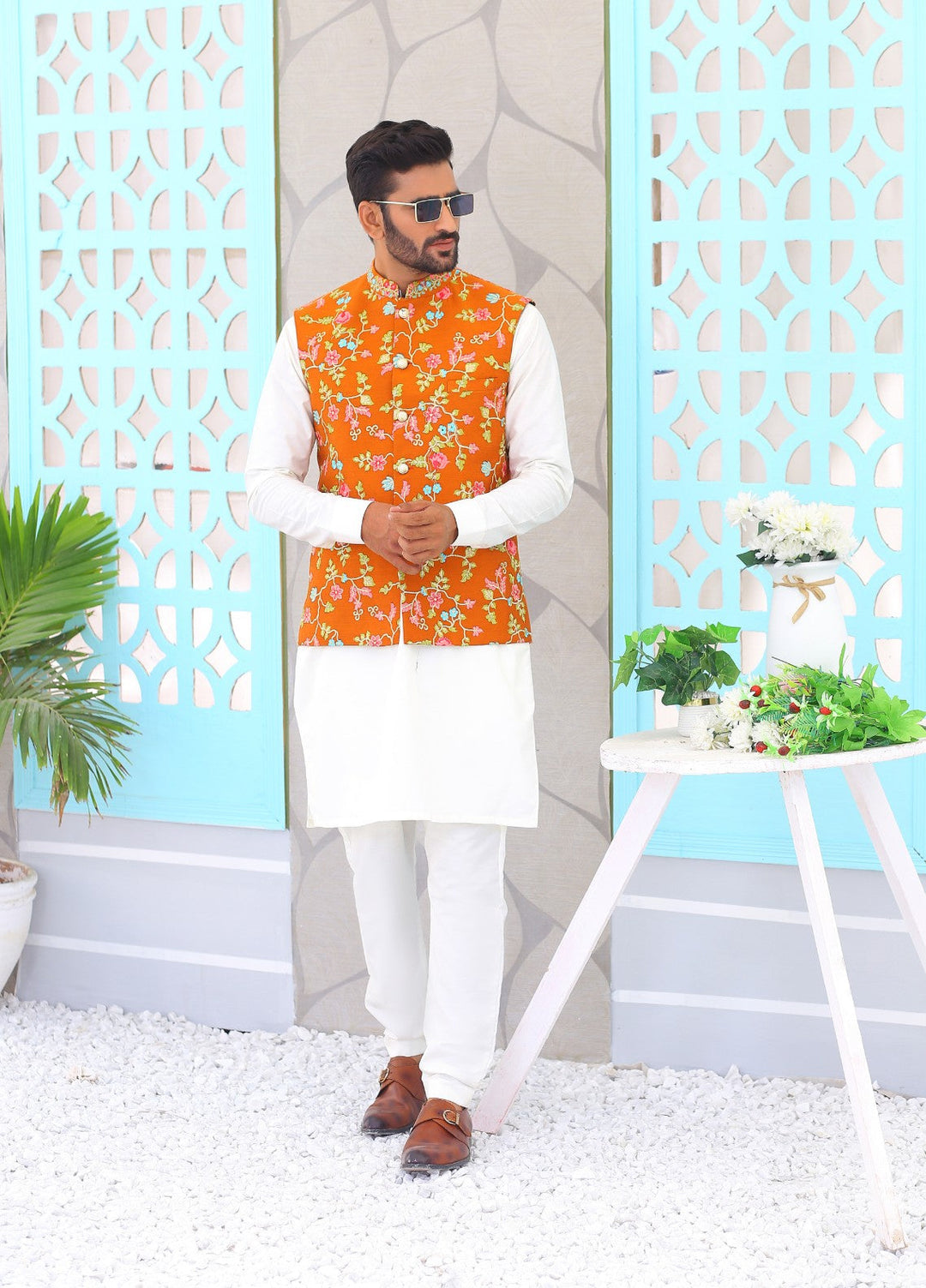 Luxe Waistcoat by Edge Republic Mens RTW Embroidered Wash N Wear 2 Piece Suit ER WC 1064 Festive Collection