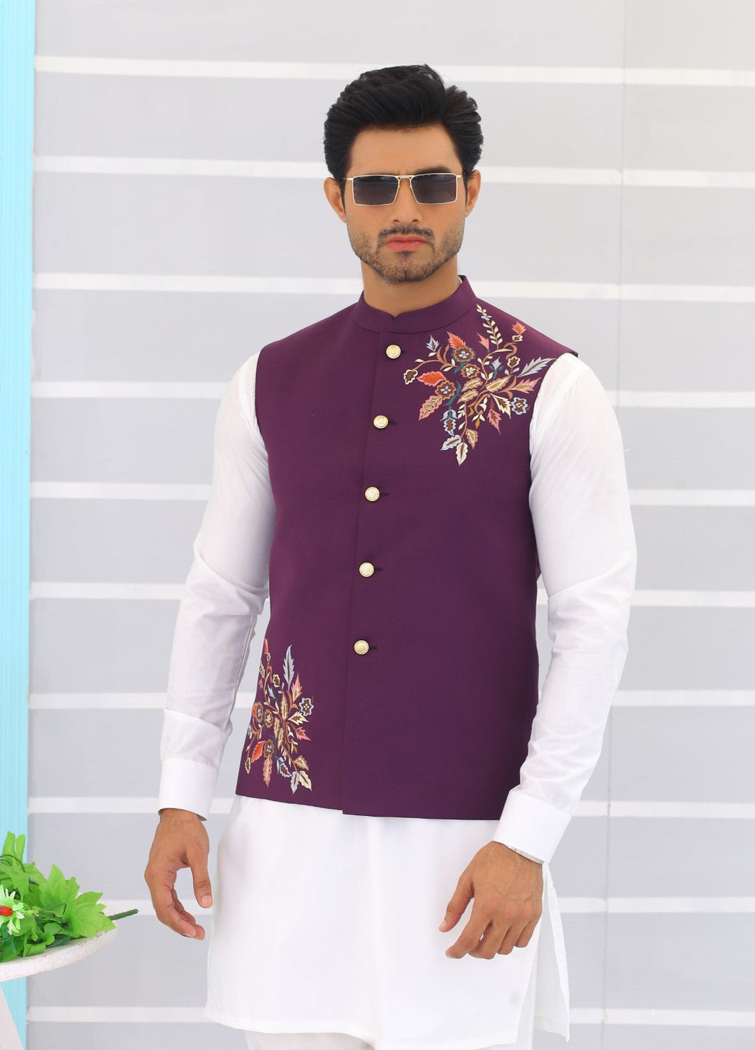 Luxe Waistcoat by Edge Republic Mens RTW Embroidered Wash N Wear 2 Piece Suit ER WC 1063 Festive Collection