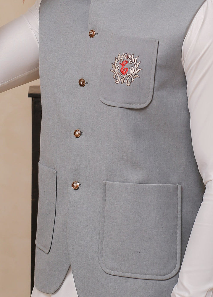 Luxe Waistcoat by Edge Republic Mens RTW Solids Wash N Wear 2 Piece Suit Grey Festive Collection