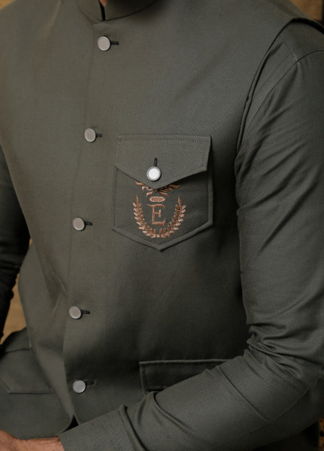 Luxe Waistcoat by Edge Republic Mens RTW Solids Wash N Wear 2 Piece Suit Olive Green Festive Collection