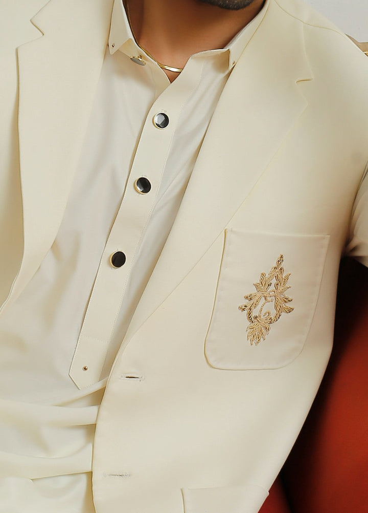 Luxe Waistcoat by Edge Republic Mens RTW Solids Wash N Wear 2 Piece Suit Light cream Festive Collection