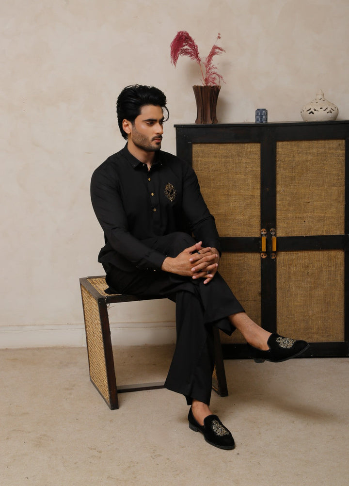 Luxe Waistcoat by Edge Republic Mens RTW Solids Wash N Wear 2 Piece Suit Eerie Black Festive Collection