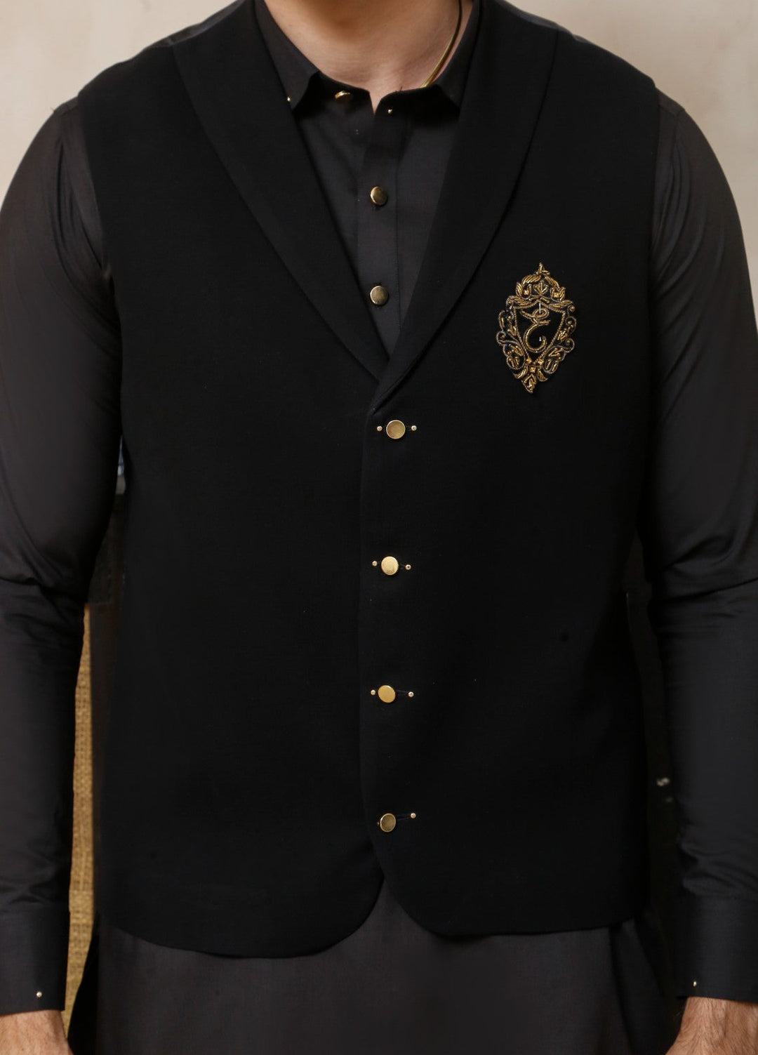 Luxe Waistcoat by Edge Republic Mens RTW Solids Wash N Wear 2 Piece Suit Eerie Black Festive Collection