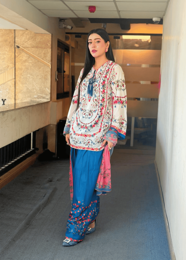 Syra's Atelier RTW Printed Lawn 3 Piece Suit Jahan Ara Blue Casual Collection