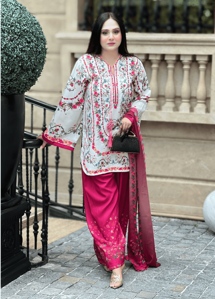 Syra's Atelier RTW Printed Lawn 3 Piece Suit Jahan Ara Pink Casual Collection