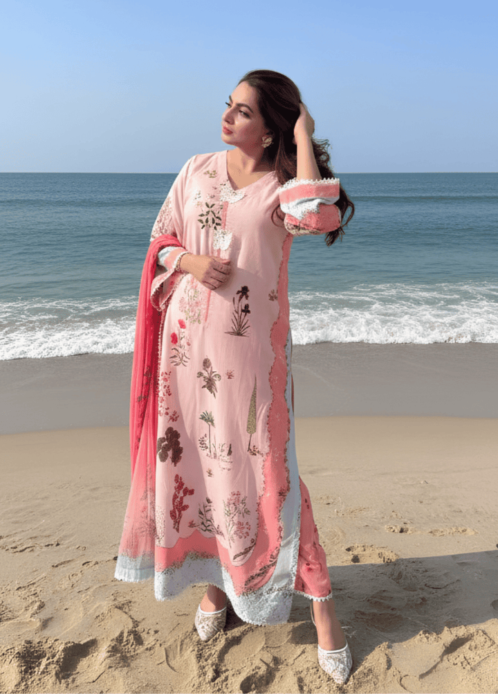 Syra's Atelier RTW Printed Lawn 3 Piece Suit Blushia Kaftan Casual Collection