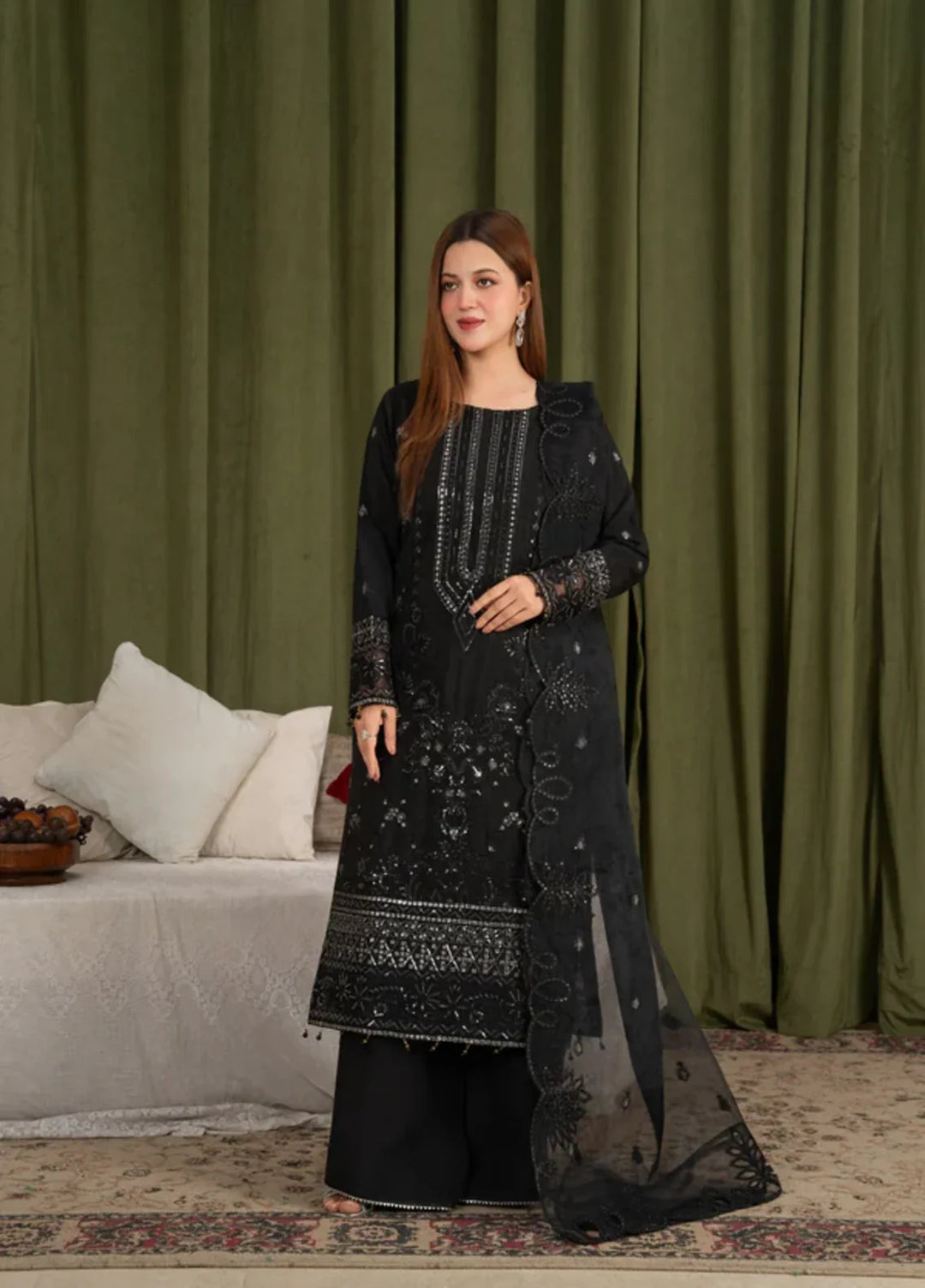 Sehrish by Maherposh RTW Embroidered Viscose Raw Silk 3 Piece Suit MP-SR-02 NOIR ELEGANCE Festive Collection