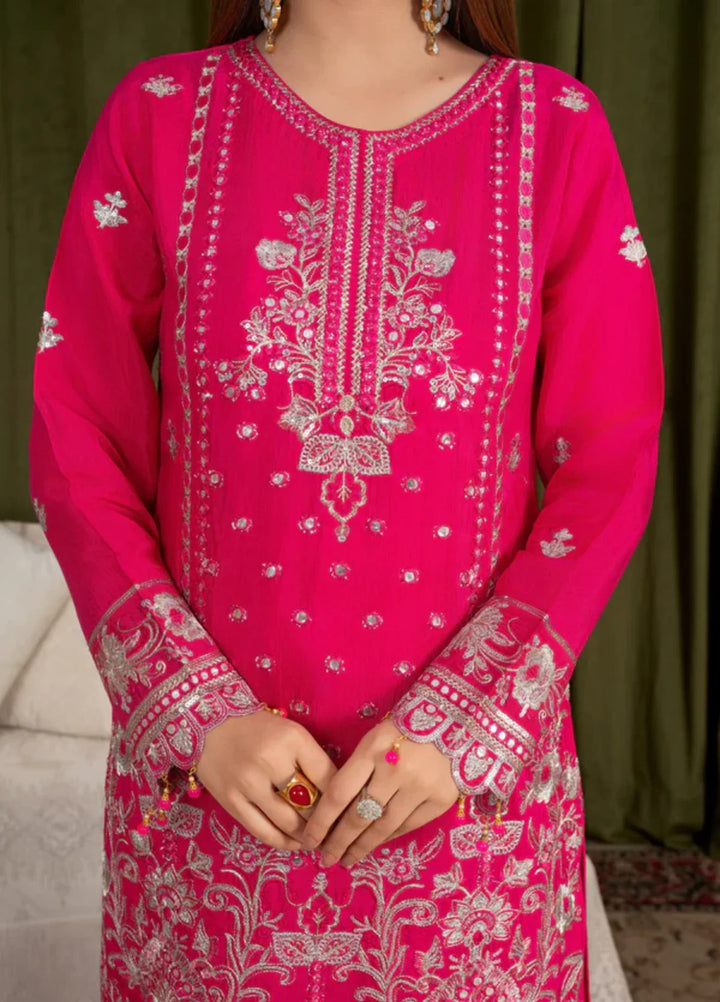 Sehrish by Maherposh RTW Chikankari Viscose Raw Silk 3 Piece Suit MP-SR-04 FUCHSIA BLOOM Festive Collection