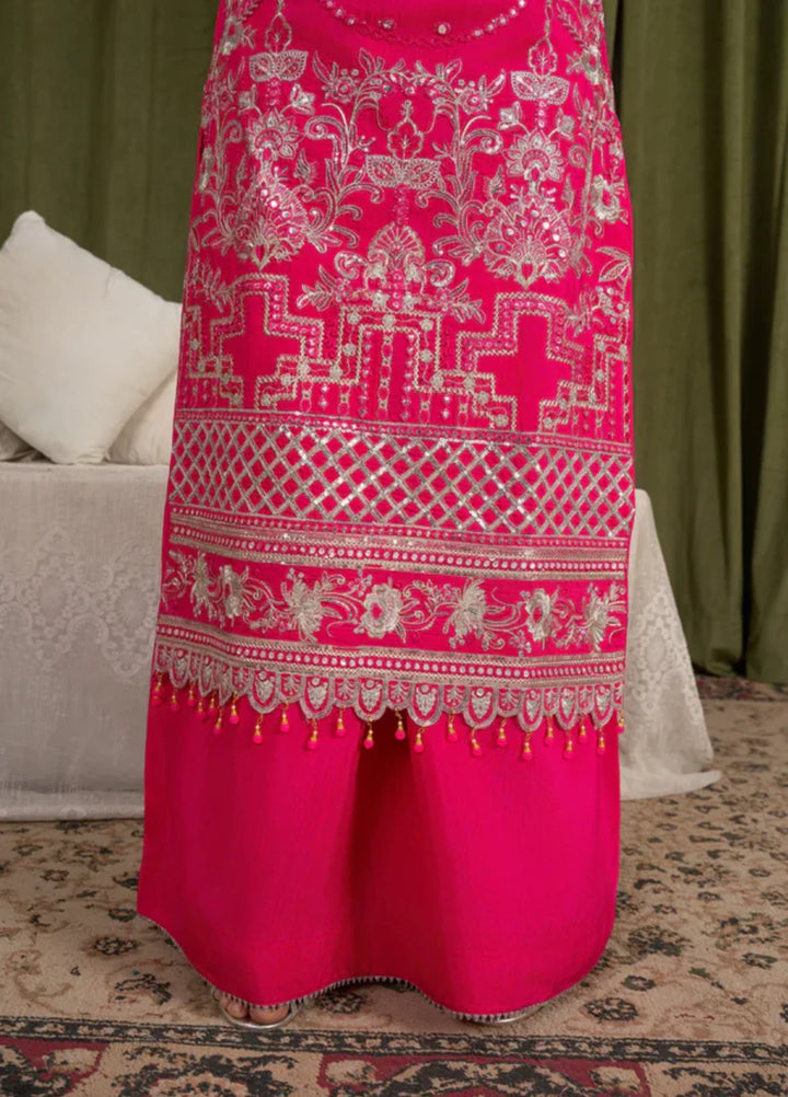 Sehrish by Maherposh RTW Chikankari Viscose Raw Silk 3 Piece Suit MP-SR-04 FUCHSIA BLOOM Festive Collection