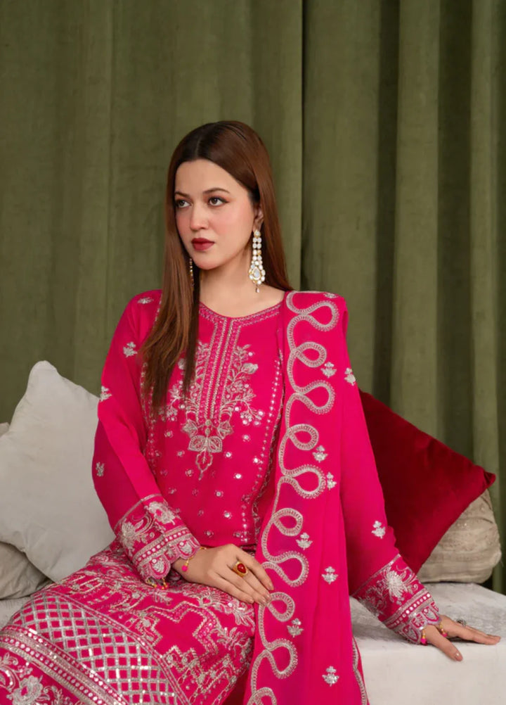 Sehrish by Maherposh RTW Chikankari Viscose Raw Silk 3 Piece Suit MP-SR-04 FUCHSIA BLOOM Festive Collection