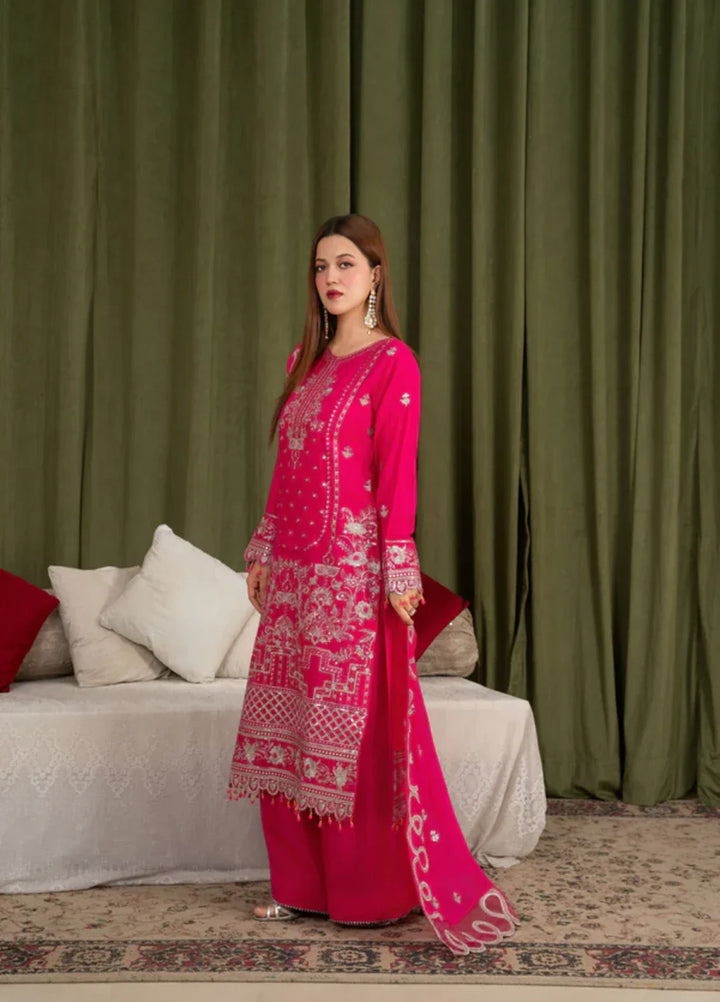 Sehrish by Maherposh RTW Chikankari Viscose Raw Silk 3 Piece Suit MP-SR-04 FUCHSIA BLOOM Festive Collection